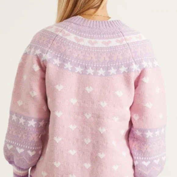 LoveShackFancy Amalo Pink & Purple Heart Boyfriend Cardigan Sweater - Picture 6 of 10